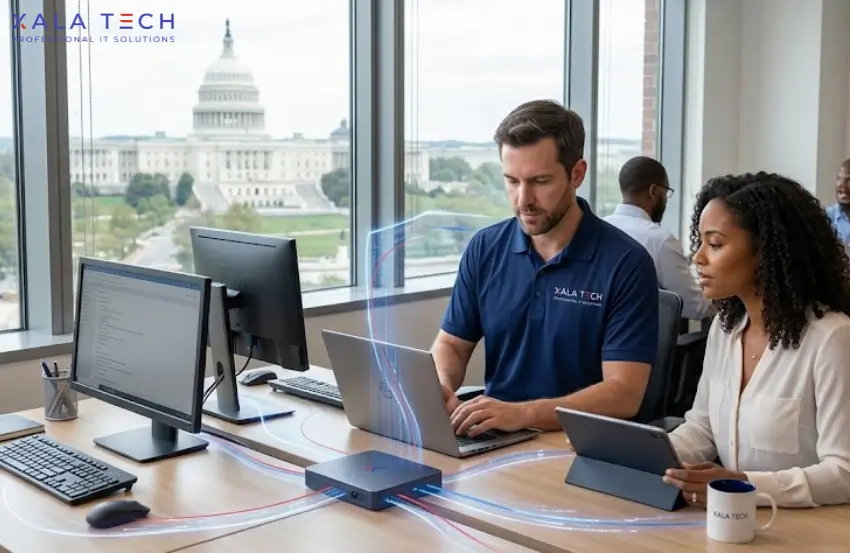 IT professional monitoring Endpoint Security Washington DC dashboard to detect cyber threats and protect business endpoints.